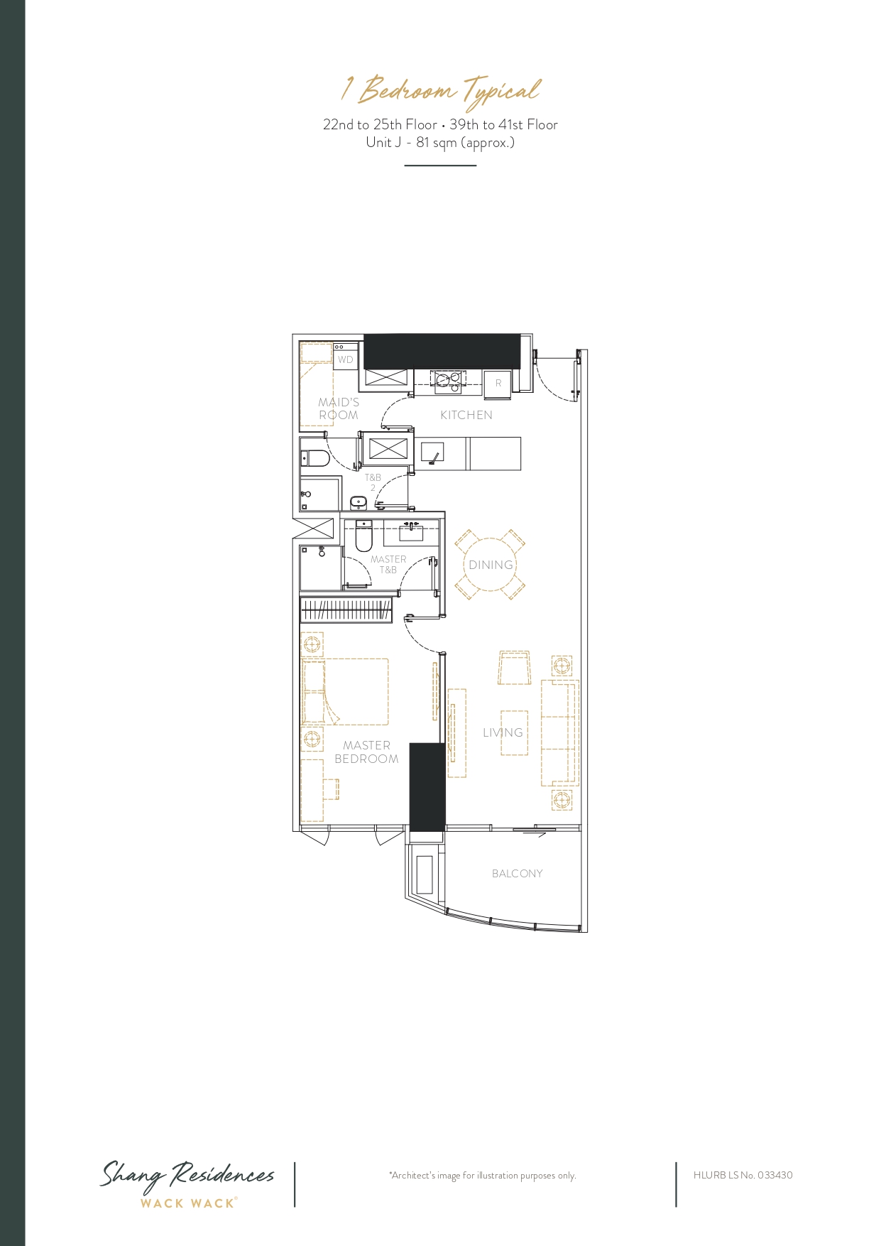 1 Bedroom Typical 22nd to 25th ∙ 39th to 41st - Unit J